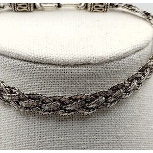Vintage Sterling Silver Bali Braided Snake Chain Tennis Bracelet 7" Artisan